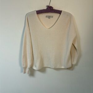 LOFT Cream V-Neck Women's Ribbed Cropped Sweater XS